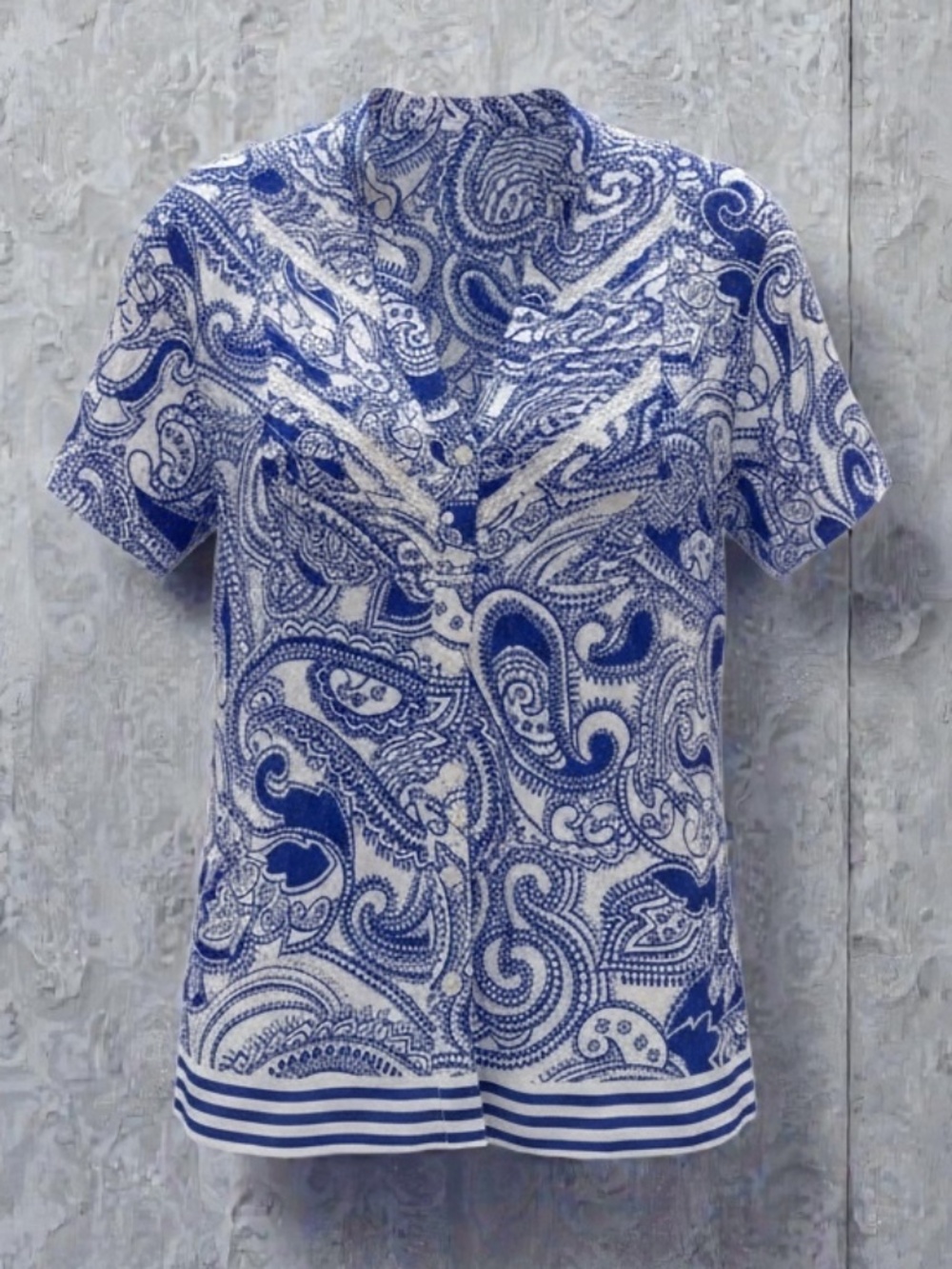 Women's Polyester Navy & White V-Neck Blouse from NY Collection, Medium